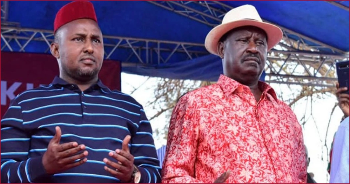 File image of Suna East MP Junet Mohamed and ODM leader Raila Odinga.